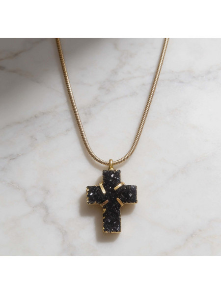 Black Crystal Cross Necklace Stainless Steel