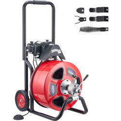 Μηχανή καθαρισμού αποχέτευσης VEVOR 30m x 19mm, Αυτόματη τροφοδοσία αποχετευτικού τρυπανιού με τροχούς, Φορητή μηχανή καθαρισμού αποχέτευσης με 4 κοπτικά & διακόπτη ποδιού με ενεργοποίηση αέρα για σωλ