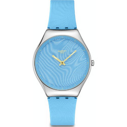 Swatch Iridescently Blue Γυναικείο Ρολόι με Μπλε Δερμάτινο Λουράκι SYXS164