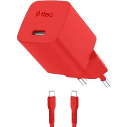Ttec 2SCG45CN Φορτιστής με Καλώδιο USB-C με Θύρα USB-C 45W Quick Charge 3.0 & Power Delivery Neon Red
