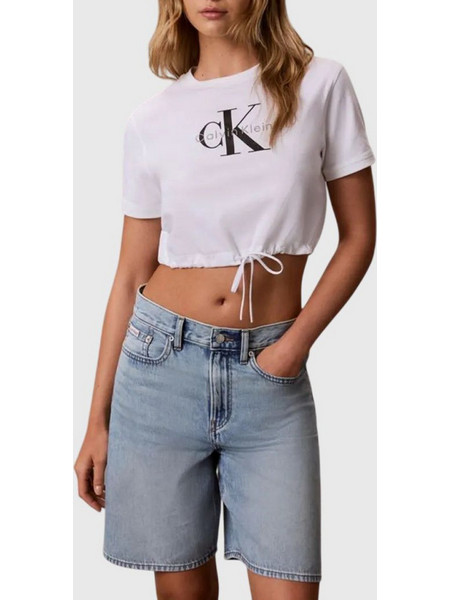 CALVIN KLEIN JEANS SS MONOLOGO CROPPED TIE TEE LV047G288G-YAF White