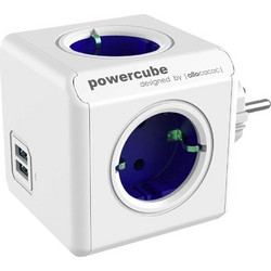 Allocacoc PowerCube |Original USB| Πολύπριζο 4 θέσεων & 2 USB - Μπλε - 1202BL/DEOUPC
