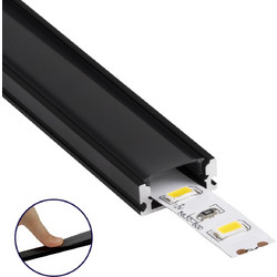 GLOBOSTAR ALP-LINEAR SURFABO 70806-3M Επιφανειακό Προφίλ Αλουμινίου με Μαύρο Φιμέ Πατητό Κάλυμμα για Ταινίες LED IP20 - Μαύρο & Λευκό - Μ300 x Π1.6 x Υ0.7cm - Πακέτο 5 Τεμαχίων