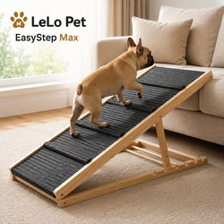 LeLo Pet EasyStep Max - Ρυθμιζόμενη Ξύλινη Ράμπα Πρόσβασης για Σκύλους & Γάτες με Αντιολισθητική Επιφάνεια | 100x40cm