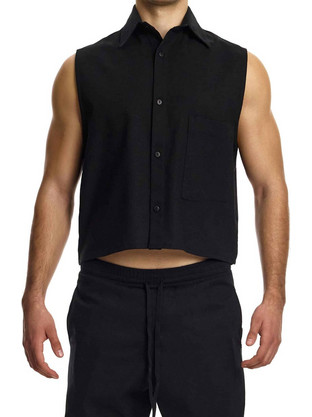 Modus Vivendi Linen Crop Shirt Ανδρικό Πουκάμισο Λινό Μαύρο