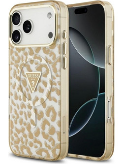 Guess IML Leopard Glitter Triangle Logo MagSafe Back Cover Brown (iPhone 18 Pro / 17 Pro)