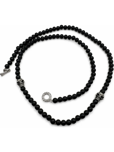 Tribute Unisex Κολιέ Νεκροκεφαλή από Ατσάλι 70cm Μαύρο με Ζιργκόν & Όνυχα 0330036108