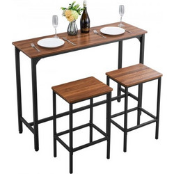 VEVOR Bar Table, 3PCS 1193,8mm Bars Σετ τραπεζιών, Σετ τραπέζια και καρέκλες μπαρ με σχέδιο στρογγυλεμένες άκρες, ορθογώνιο τραπέζι παμπ με δύο σκαμπό για γραφείο, γωνιά πρωινού, μίνι μπαρ, ρουστίκ κα