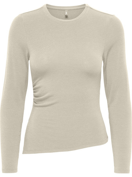 ONLY ONLGLAMOUR L/S RUCHING TOP JRS 15383237-Oatmeal Biege