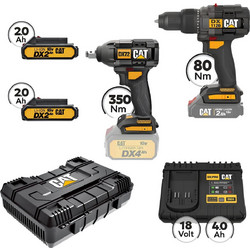CAT Combo-48 Μπουλονόκλειδο DX72B, Δράπανο DX1120B, Πλαστική βαλίτσα