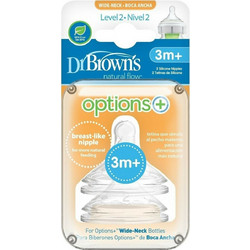 Dr. Brown's Natural Flow Options+ Θηλή Σιλικόνης για Μπιμπερό 3m+ Μεσαίας Ροής με Φαρδύ Λαιμό 2τμχ