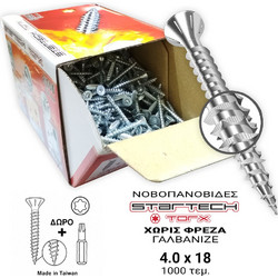Νοβοπανόβιδες Torx 4mm πάχος και 18mm μήκος Γαλβανιζέ StarTech 1000τεμ