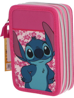 Disney Lilo & Stitch Κασετίνα Γεμάτη 3 Θέσεων Ροζ 19.5 x 6 x 12.5 cm