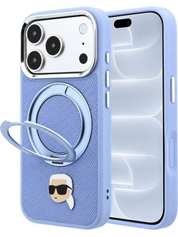 Karl Lagerfeld Leather Saffiano Ring Stand 360 K Pin MagSafe Θήκη iPhone 18 Pro / 17 Pro Light Blue KLHMP18LPSRSKLHB