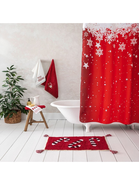 Κουρτίνα Μπάνιου Χριστουγεννιάτικη Holly Night Red-White Nima 180Πx200Υ 180x200cm Πολυέστερ