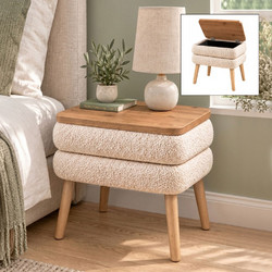 Κομοδίνο Nivo Megapap ύφασμα teddy χρώμα λευκό - pine oak 50x45x45εκ