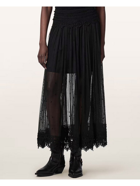 AllSaints Trixie Lace Midi Φούστα Δαντέλα Μαύρη W060RE-JET BLACK