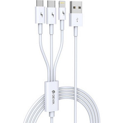 Καλώδιο Σύνδεσης USB 2.0 3 σε 1 Devia EC141 USB A σε Micro USB & USB C & Lightning 15W 1.2m Smart Λευκό