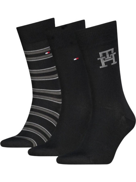 Tommy Hilfiger Ανδρικές Κάλτσες Ψηλές με Σχέδια Μαύρες 3Pack 701241159