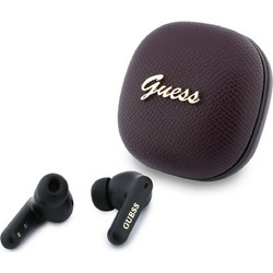 Guess PU Grained Script Metal Logo Enc TWS Ακουστικά Bluetooth In Ear Burgundy