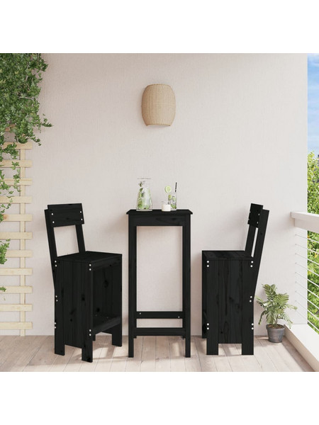 vidaXL Σκαμπό Μπαρ 2 τεμ. Μαύρα 40 x 48,5 x 115,5εκ. Μασίφ Ξύλο Πεύκου