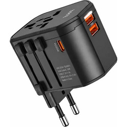 Hoco DC44 Universal Φορτιστής Ταξιδίου PD 20W με USB-C + 2 USB-A Μαύρος