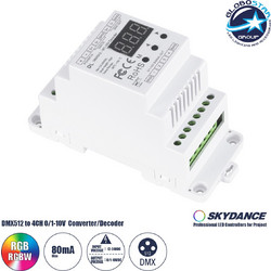 GLOBOSTAR(R) 73139 SKYDANCE DL PROLINK DIN Rail Converter / Decoder DMX512 σε 0/1-10V 4CH DC 12-24V IP20 - DMX512/RDM + 0/1-10V + Stand-alone Mode - M12xΠ7.8xΥ5.5cm