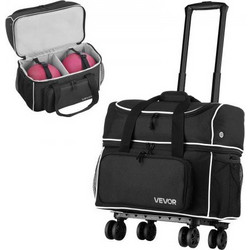 VEVOR Bowling Ball Bag, 2 Ball Four Roller Bowling Bag with Wheels, Featuring a Separate Compartment for Shoes (Up To US Size 16) & Oversized Accessory Pocket, Retractable Handle Extends to 950 mm