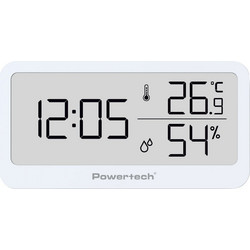 POWERTECH επιτραπέζιο ψηφιακό ρολόι PT-1656 με θερμόμετρο & υγρασιόμετρo, λευκό