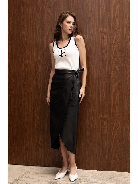Γυναικεία Φούστα Eveleya Faux Leather Midi Wrap Skirt Black