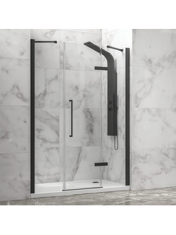 Καμπίνα από τοίχο σε τοίχο με διάφανο κρύσταλλο TINOS 600 Black KARAG 140x200cm (σταθερό 26cm)