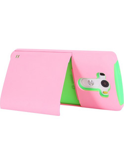 Plastic + Silicone Combination Case with Holder & Business Card Holder for LG G3 / D855(Ροζ)