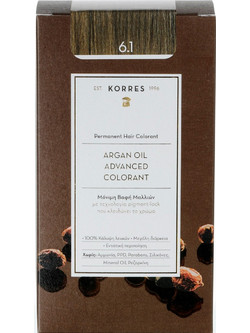 Korres Argan Oil Advanced Colorant 6.1 Ξανθό Σκούρο Σαντρέ Μόνιμη Βαφή Μαλλιών Χωρίς Αμμωνία 50ml