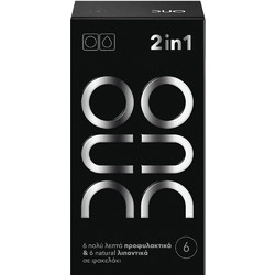 DUO 2 In 1 Ultra Thin Condoms Προφυλακτικά Λεπτά με Λιπαντικό 6τμχ + Natural Lubricants 6x2ml