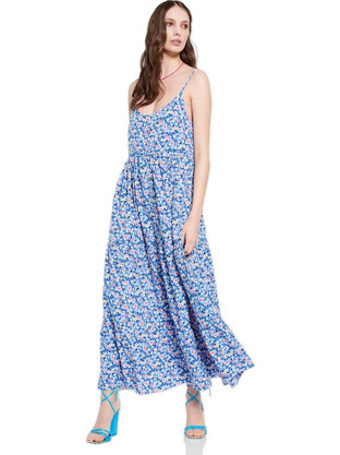 Funky Buddha Midi Καλοκαιρινό Καθημερινό Φόρεμα Floral Μπλε FBL007-135-13