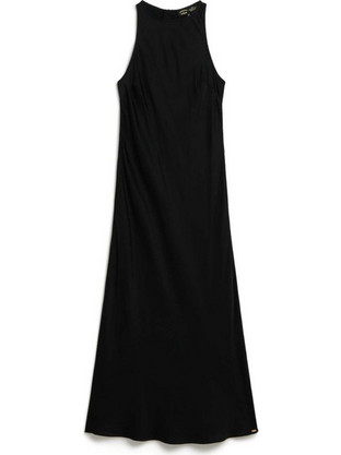 Superdry Midi Καλοκαιρινό Καθημερινό Φόρεμα Σατέν Μαύρο W8011628A-02A