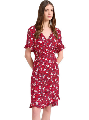 Funky Buddha Mini Καλοκαιρινό Καθημερινό Φόρεμα Floral Κρουαζέ Μπορντό FBL009-109-13