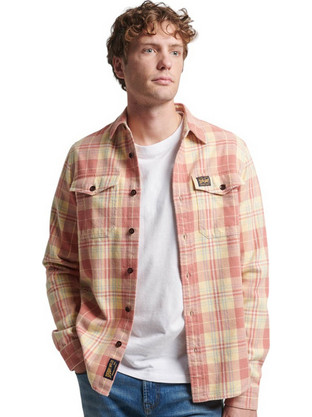 Superdry Ανδρικό Πουκάμισο Βαμβακερό Καρό Μακρυμάνικο Overshirt Μπεζ M4010717A-9YF