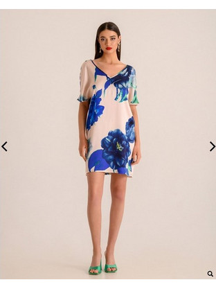 Derpouli Mini Καλοκαιρινό Φόρεμα για Γάμο / Βάπτιση Floral Εκρού 1.20.26-50199