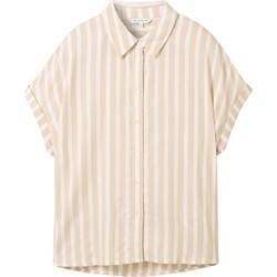 Tom Tailor Κοντομάνικο Γυναικείο Πουκάμισο Ριγέ Μπεζ Λευκό 1041220-35211