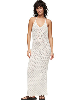 Superdry Maxi Καλοκαιρινό Βραδινό Φόρεμα Πλεκτό Εκρού W8011736A-8ML