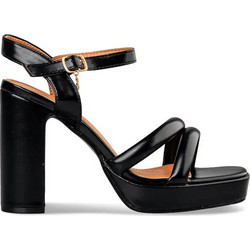Envie Shoes Γυναικεία Πέδιλα Δερμάτινα Μαύρα με Χοντρό Πολύ Ψηλό Τακούνι και Φιάπα E15-19147-34