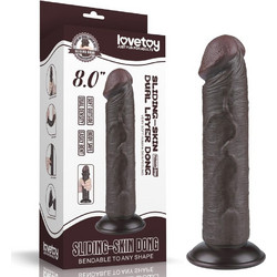 Lovetoy Sliding-Skin 8.0" Dual Layer Dong II Ρεαλιστικό Dildo με Βεντούζα 20cm Μαύρο