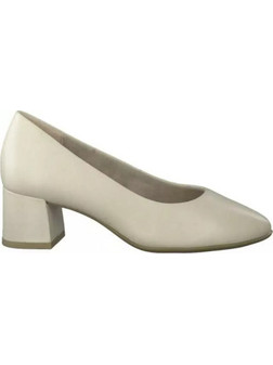 Tamaris Γόβες Δερμάτινες με Χοντρό Χαμηλό Τακούνι Εκρού 8-52300-20-411