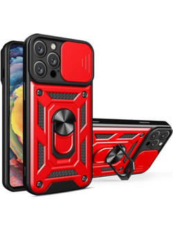 Bodycell Armor Slide Ring Holder Back Cover Red (iPhone 15 Pro Max)