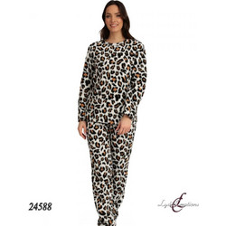 Lydia Σετ Γυναικείες Πιτζάμες Χειμωνιάτικες Fleece Καφέ 24588