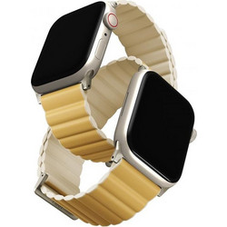 Uniq Revix Premium Reversible Λουράκι Δερμάτινο & Σιλικόνης Yellow / White (Apple Watch 42 / 44 / 45mm)