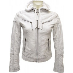Leather 100 Γυναικείο Μπουφάν Δερμάτινο Κοντό Λευκό 14-W-JOHANA
