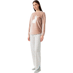 Minerva Bunny Σετ Γυναικείες Πιτζάμες Χειμωνιάτικες Fleece Μπεζ 90-53006-794