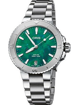 Oris Aquis Γυναικείο Ρολόι Αυτόματο με Ασημί Μεταλλικό Μπρασελέ 0173377704137-0781805P